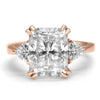 Jessica | Radiant Moissanite Two Trillion accent stones 14K Rose Gold Engagement Ring - Diamond Daughters, Front View