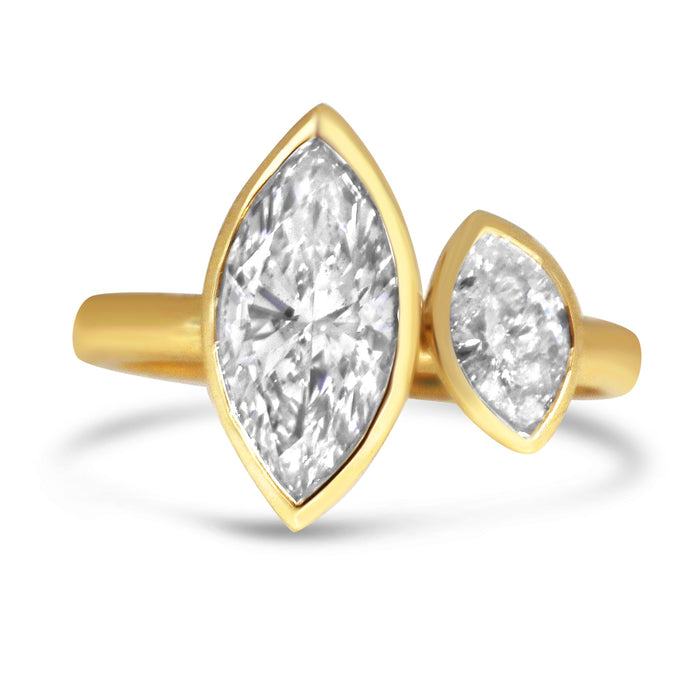 Jessica Toi Et Moi | Marquise 14K Yellow Gold Moissanite Engagement Ring - Diamond Daughters, Front View