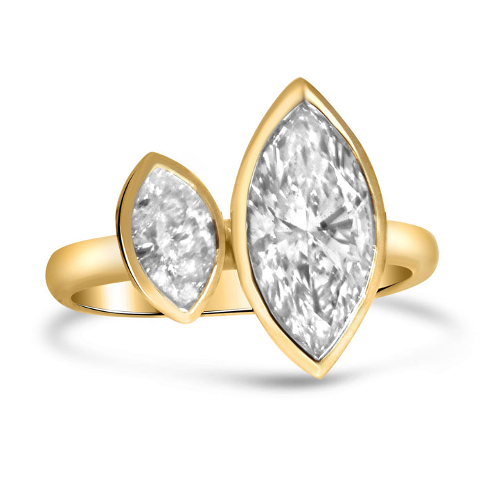 Jessica Toi Et Moi | Marquise 14K Yellow Gold Moissanite Engagement Ring - Diamond Daughters, Front View