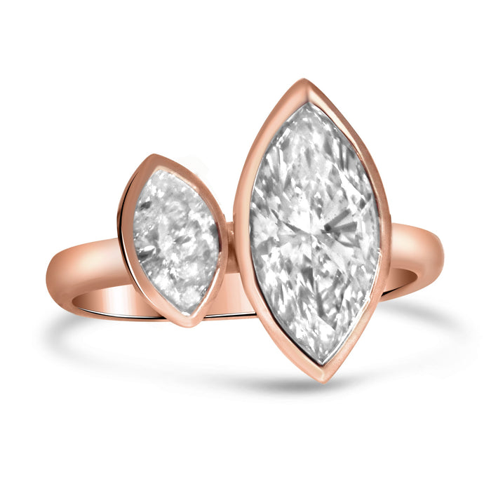 Jessica Toi Et Moi | Marquise 14K Rose Gold Moissanite Engagement Ring - Diamond Daughters, Front View