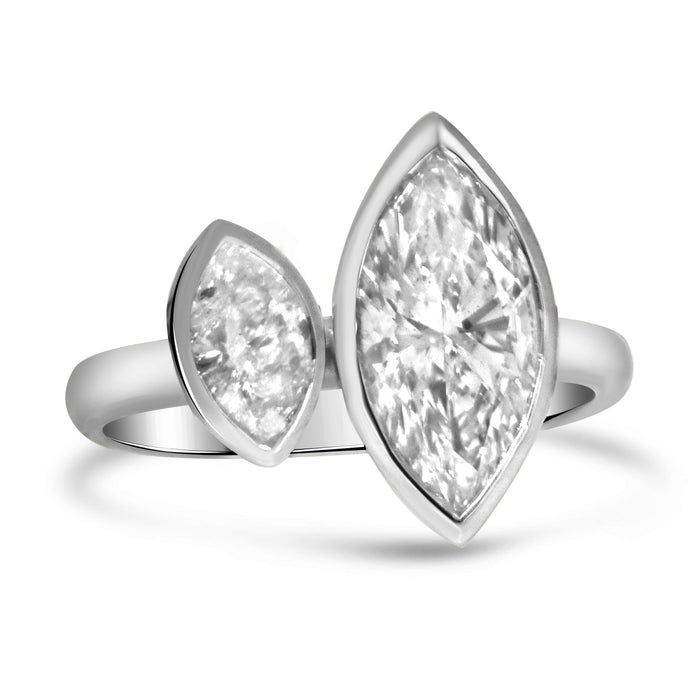 Jessica Toi Et Moi | Marquise 14K White Gold Moissanite Engagement Ring - Diamond Daughters, Front View