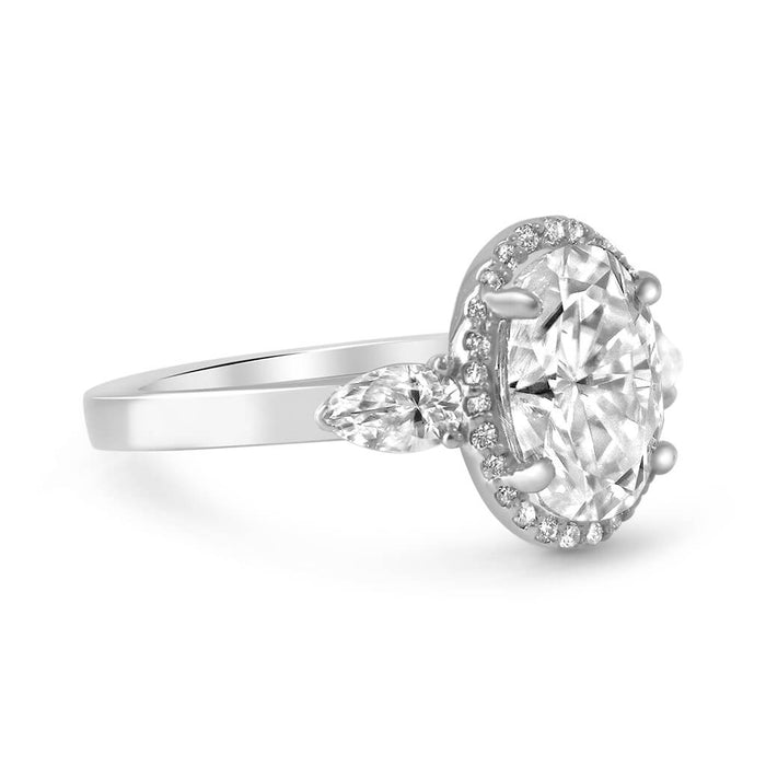 Jordyn | Oval Halo Moissanite Two Pear Accent Stone 14K White Gold   Engagement Ring - Diamond Daughters, Side View