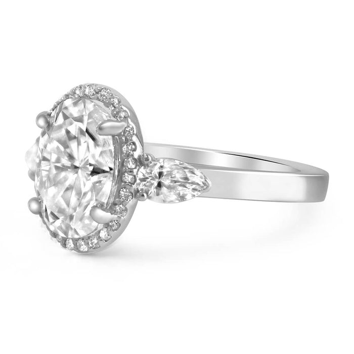 Jordyn | Oval Halo Moissanite Two Pear Accent Stone 14K White Gold  Engagement Ring - Diamond Daughters, Side View