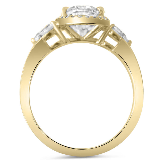 Jordyn | Oval Halo Moissanite Two Pear Accent Stone 14K Yellow Gold  Engagement Ring - Diamond Daughters, Top View