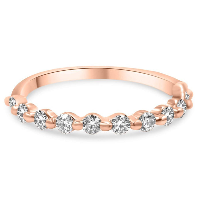 Julie | Round Cut Moissanite 14K Rose Gold Wedding Band - Diamond Daughters, Front View