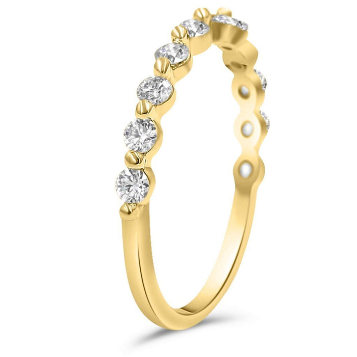 Julie | Round Cut Moissanite 14K Gold Wedding Band - Diamond Daughters, Top Side View