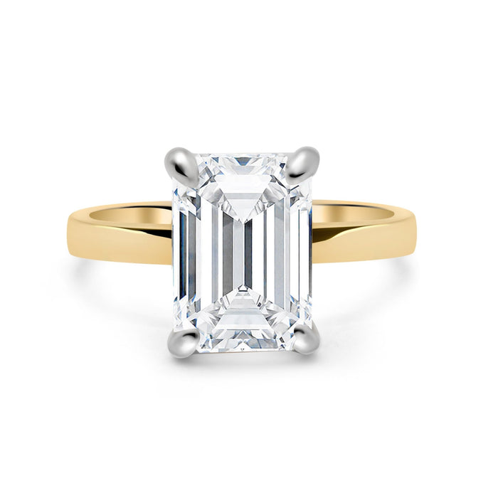 Karla | Emerald Moissanite Solitaire 14K Yellow Gold Engagement Ring - Diamond Daughters, Front View