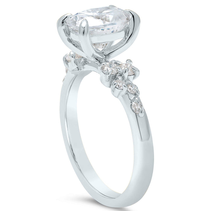 Kate | Oval Moissanite Accent Stone 14K White Gold  Engagement Ring - Diamond Daughters, Top Side View