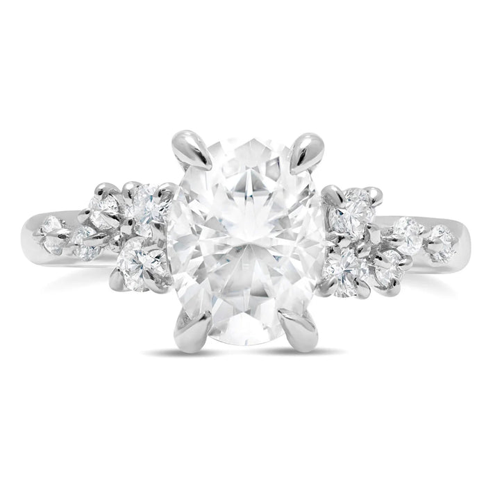 Kate | Oval 10 Round Accent Stone 14K White Gold Engagement Ring - Diamond Daughters, Front View