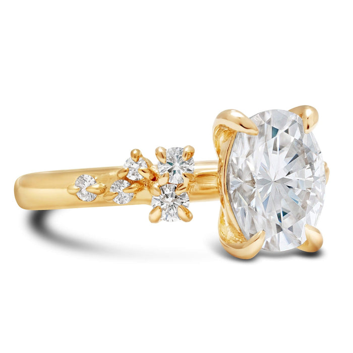 Kate | Oval Moissanite Accent Stone 14K Yellow Gold Engagement Ring - Diamond Daughters, Front Side View