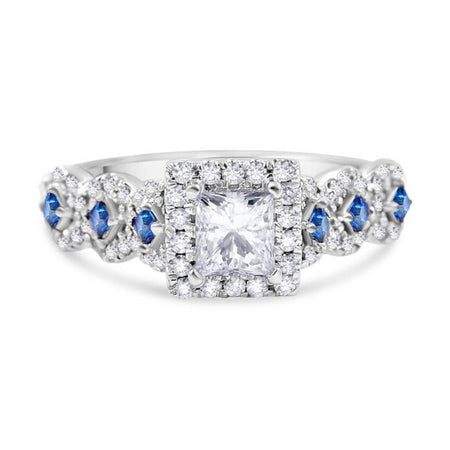 KATIE | Princess Cut Halo Sapphire Engagement Ring - Diamond Daughters