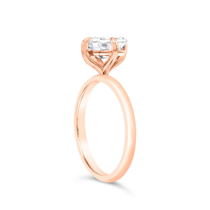 Kayla | Emerald Moissanite 14k Rose Gold Solitaire Engagement Ring - Diamond Daughters, Top Side View