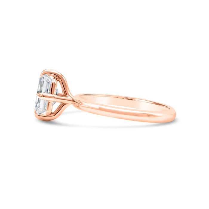 Kayla | Emerald Moissanite 14k Rose Gold Solitaire Engagement Ring - Diamond Daughters, Side View