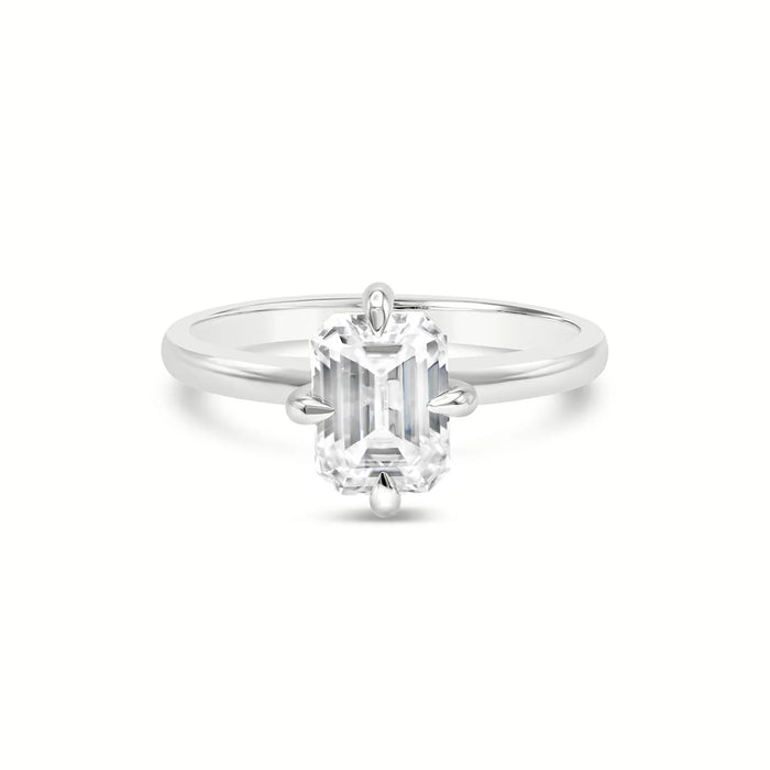 Kayla | Emerald Cut Solitaire 14K White Gold Engagement Ring - Diamond Daughters, Front View