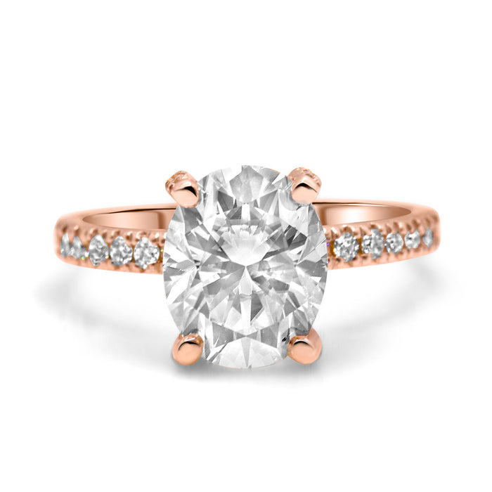 Larissa | Oval Moissanite Pave Band Hidden Halo Diamond 14K Rose Gold  Engagement Ring - Diamond Daughters, Front View