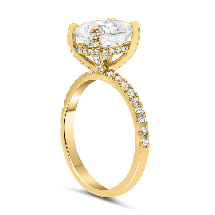 Larissa | Oval Moissanite Pave Band Hidden Halo Diamond 14K Yellow Gold  Engagement Ring - Diamond Daughters, Top Side View