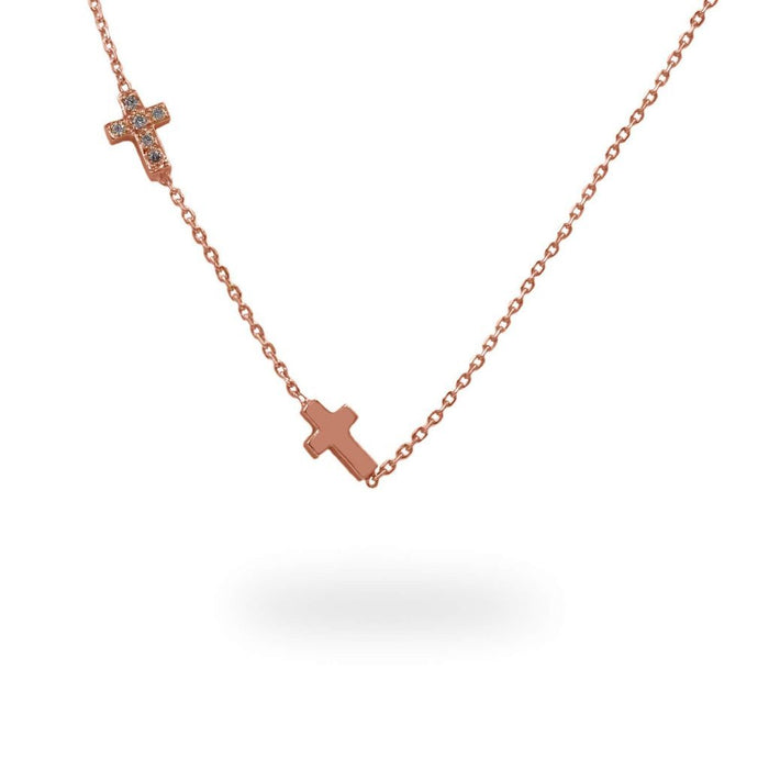 Little Cross Diamond Necklace In 14K Solid Gold - Diamond Daughters