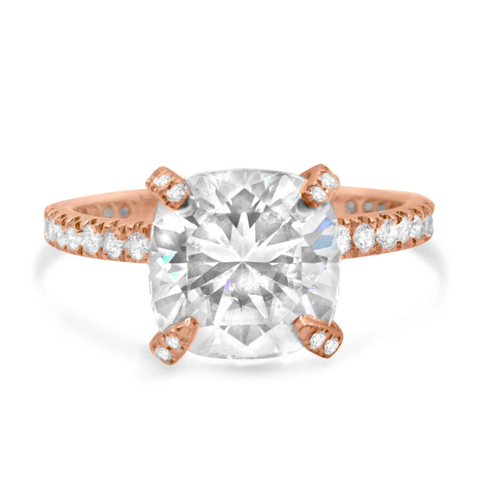 Lizette | Cushion Hidden Halo Pave Diamond Prong 14K Rose Gold Engagement Ring - Diamond Daughters, Front View