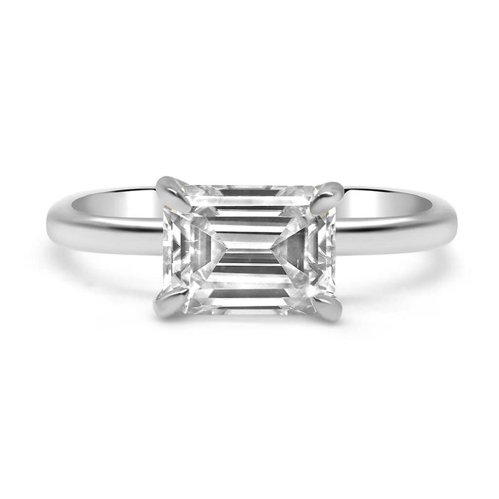 Maci | Emerald Moissanite Solitaire 14k White Gold Engagement Ring - Diamond Daughters, Front View