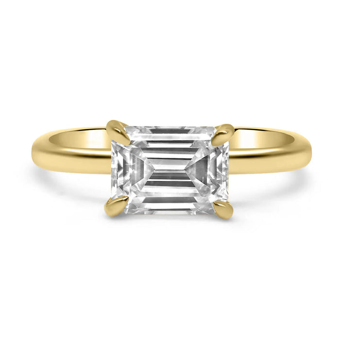 Maci | East West Emerald Cut Solitaire 14K Yellow Gold Engagement Ring - Diamond Daughters, Front View