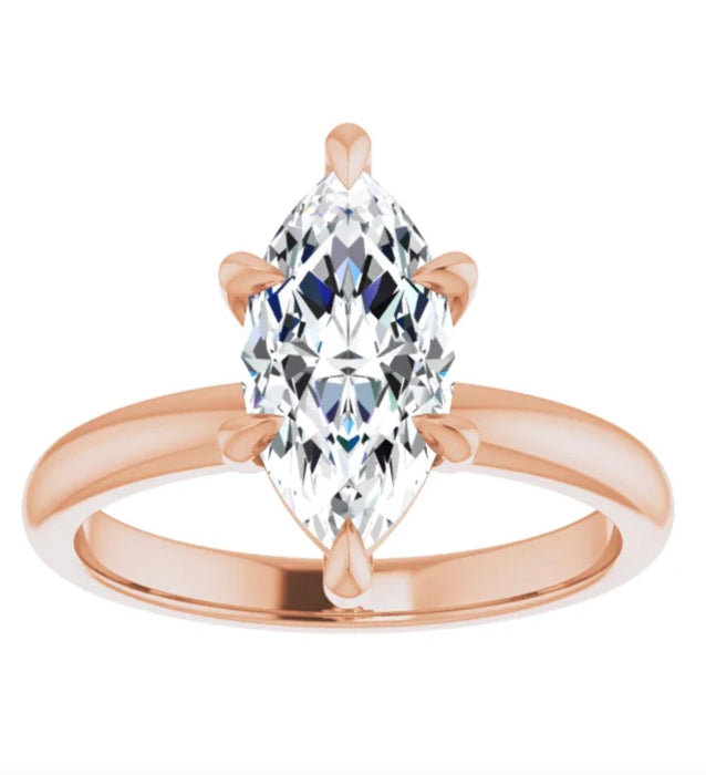 Marquise Moissanite Solitaire 14k Rose Gold Engagement Ring - Diamond Daughters, Front View