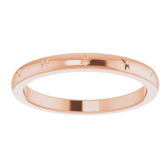 Maya | Star Engraved 14K Rose Gold Wedding Band - Diamond Daughters, Front View