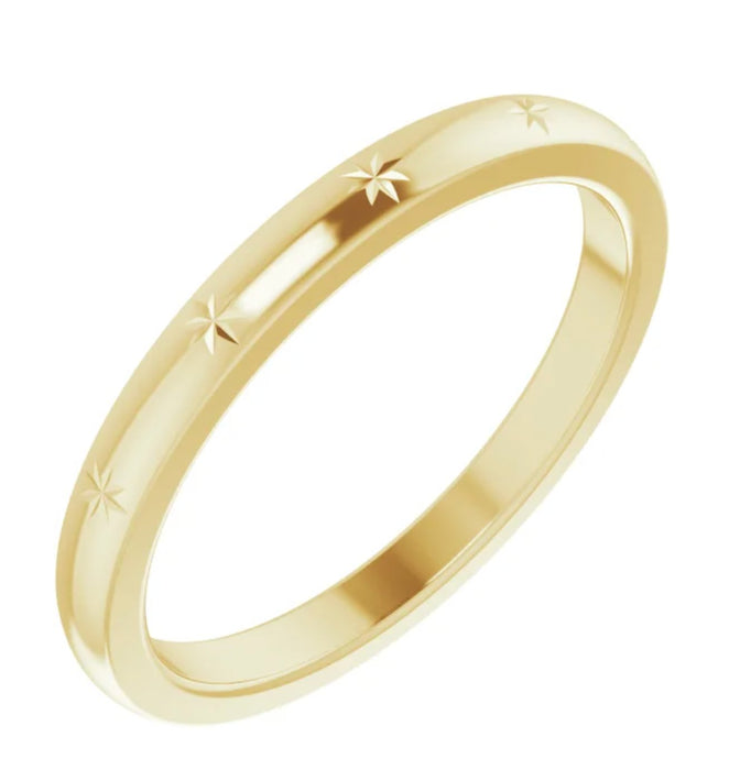 Maya | Star Engraved 14K Yellow Gold Wedding Band - Diamond Daughters, Top Side View