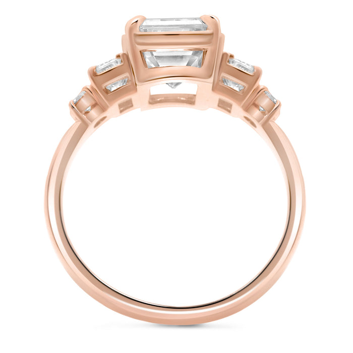 Megan | Emerald Moissanite Four Accent Stones 14K Rose Gold  Engagement Ring - Diamond Daughters, Top View