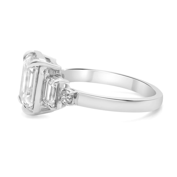 Megan | Emerald Moissanite Four Accent Stones 14K White Gold  Engagement Ring - Diamond Daughters, Side View