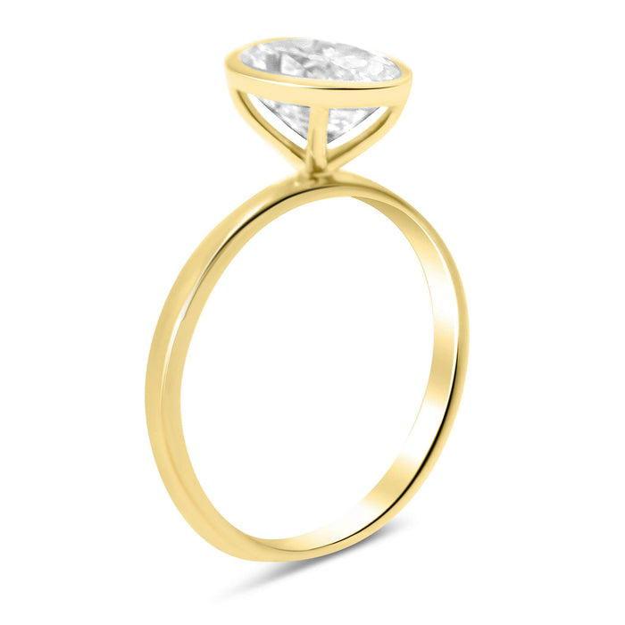 Melissa Oval | Moissanite Bezeled Solitaire 14K Yellow Gold Engagement Ring - Diamond Daughters, Top Side View