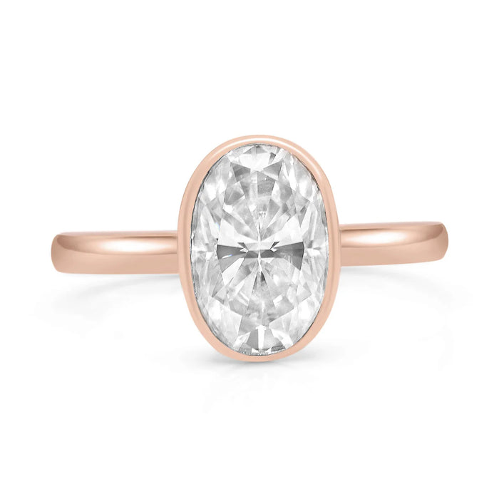 Melissa | Oval Cut Bezel 14K Rose Gold Engagement Ring - Diamond Daughters, Front View