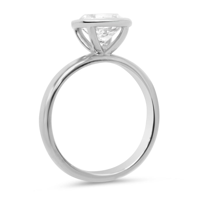 Melissa Round| Moissanite Bezeled Solitaire 14K White Gold Engagement Ring - Diamond Daughters, Top View