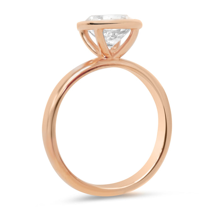 Melissa Round| Moissanite Bezeled Solitaire 14K Rose Gold  Engagement Ring - Diamond Daughters, Top View