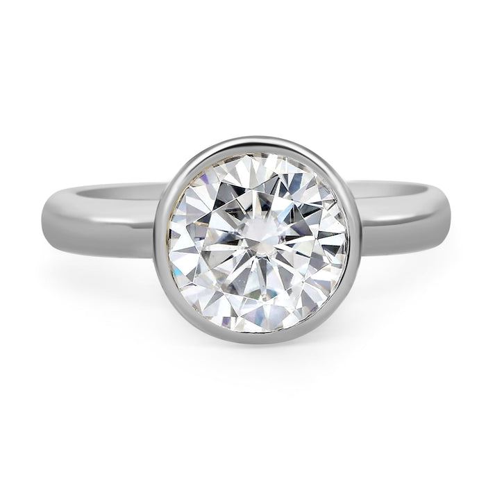 Melissa Round| Moissanite Solitaire 14K White Gold Engagement Ring - Diamond Daughters, Front View