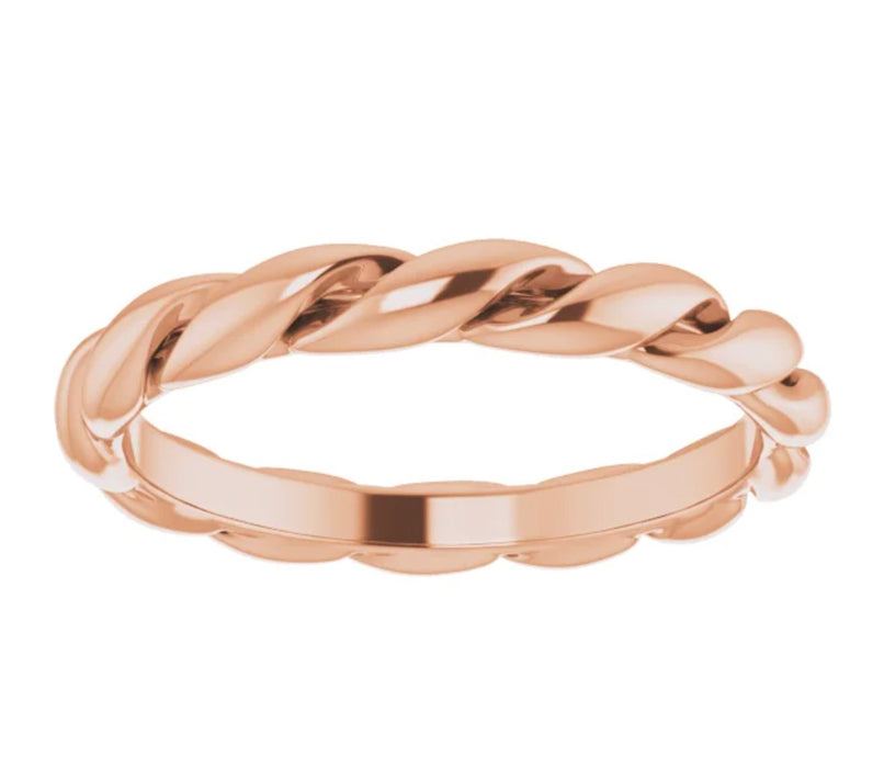 Mia | Twisted 14K Rose Gold Wedding Band - Diamond Daughters, Front View