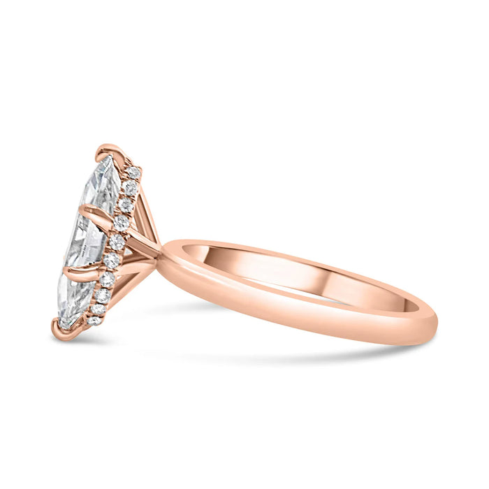 Michelle | Marquise Hidden Halo 14K Rose Gold Engagement Ring - Diamond Daughters, Side View