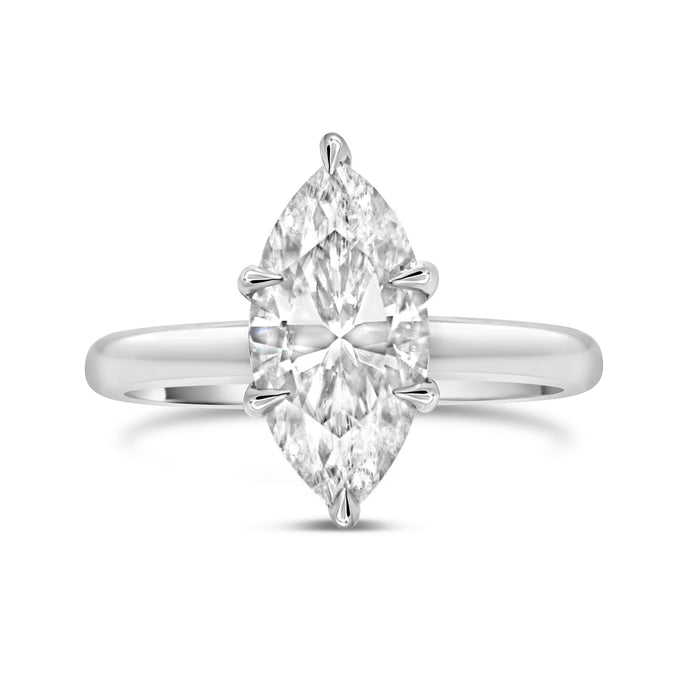 Michelle | Marquise Moissanite Hidden Halo 14K White Gold Engagement Ring - Diamond Daughters, Front View