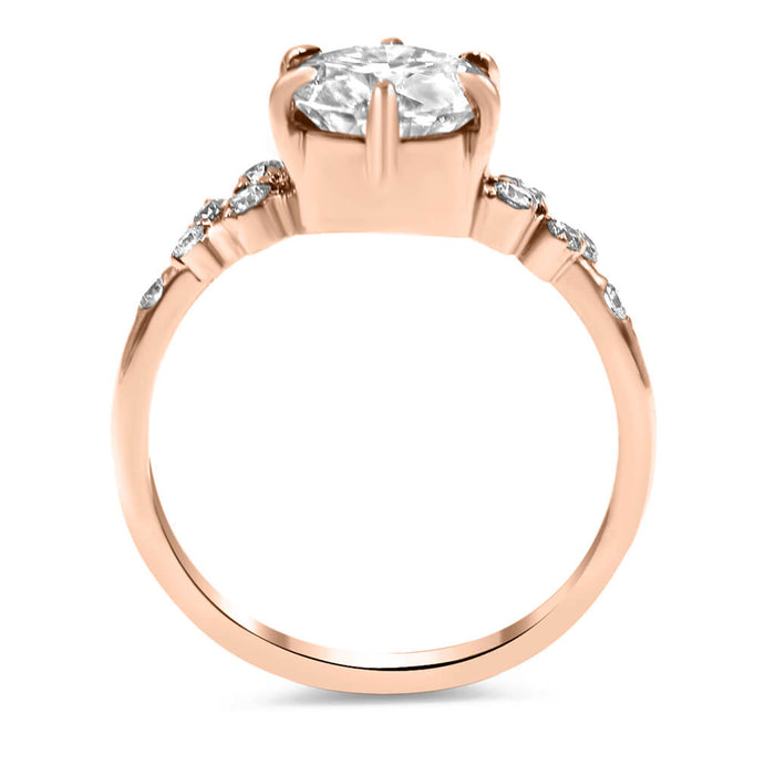 Morgan | Round Moissanite Accent Stones 14K Rose Gold Engagement Ring - Diamond Daughters, Top View