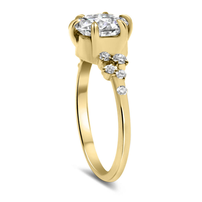 Morgan | Round Moissanite Accent Stones 14K Yellow Gold Engagement Ring - Diamond Daughters, Top Side View