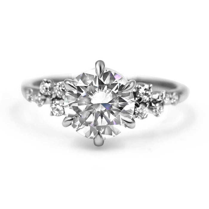 Morgan | Round Moissanite Accent Stones 14K White Gold Engagement Ring - Diamond Daughters, Front View