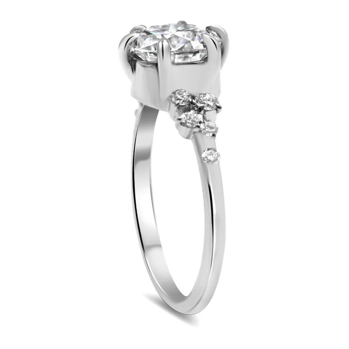 Morgan | Round Moissanite Accent Stones 14K White Gold  Engagement Ring - Diamond Daughters, Top Side View