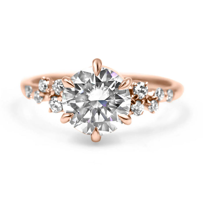 Morgan | Round Bezel Accent Stone 14K Rose Gold Engagement Ring - Diamond Daughters, Front View