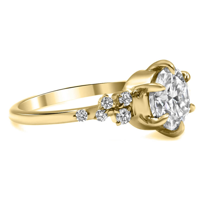 Morgan | Round Moissanite Accent Stones 14K Yellow Gold Engagement Ring - Diamond Daughters, Side View