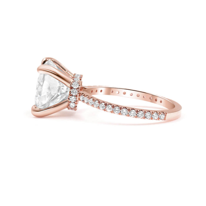 Neva | Cushion Moissanite Hidden Halo Pave 14K Rose Gold Engagement Ring - Diamond Daughters, Side View