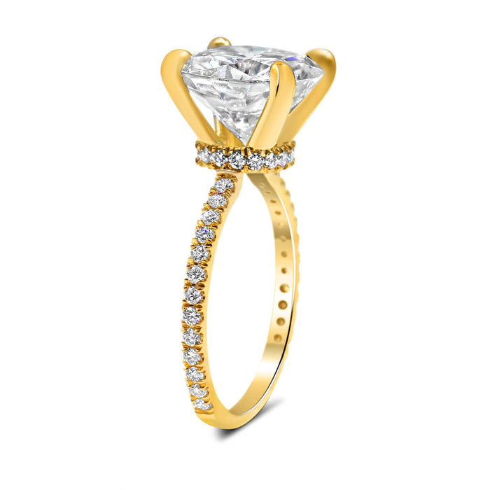 Neva | Cushion Moissanite Hidden Halo Pave 14K Yellow Gold Engagement Ring - Diamond Daughters, Top Side VIew