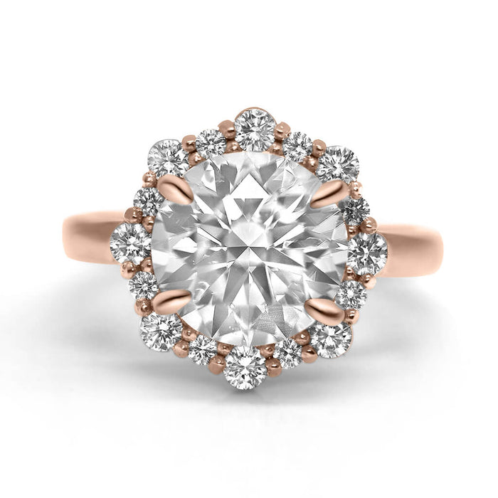 Nicoleta | Round Halo 14K Rose Gold Engagement Ring - Diamond Daughters, Front View