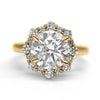 Nicoleta | Round Moissanite Halo 14K Yellow Gold Engagement Ring - Diamond Daughters, Front View