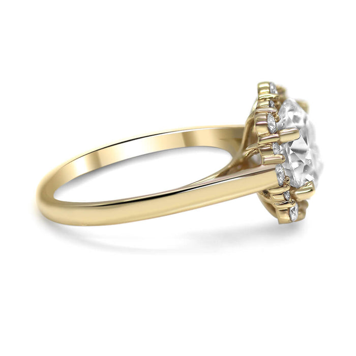 Nicoleta | Round Moissanite Halo 14K Yellow Gold Engagement Ring - Diamond Daughters, Side View