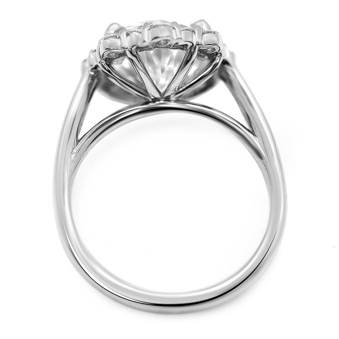 Nicoleta | Round Moissanite Round Moissanite Halo 14K White Gold Engagement Ring - Diamond Daughters, Top View