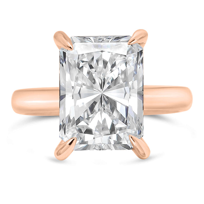 Nishika | Radiant Moissanite Hidden Halo 14K Rose Gold Engagement Ring - Diamond Daughters, Front View